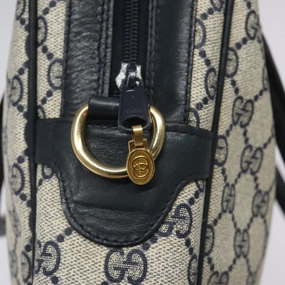 GUCCI GG Supreme Sherry Line Hand Bag PVC Leather Navy Red - Picture 8 of 16